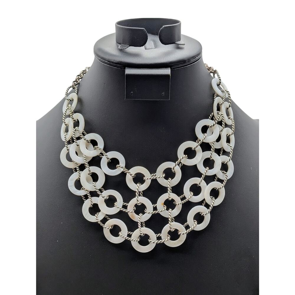 Premier Designs Shell Multi-Layer Circle Bib Silv… - image 1